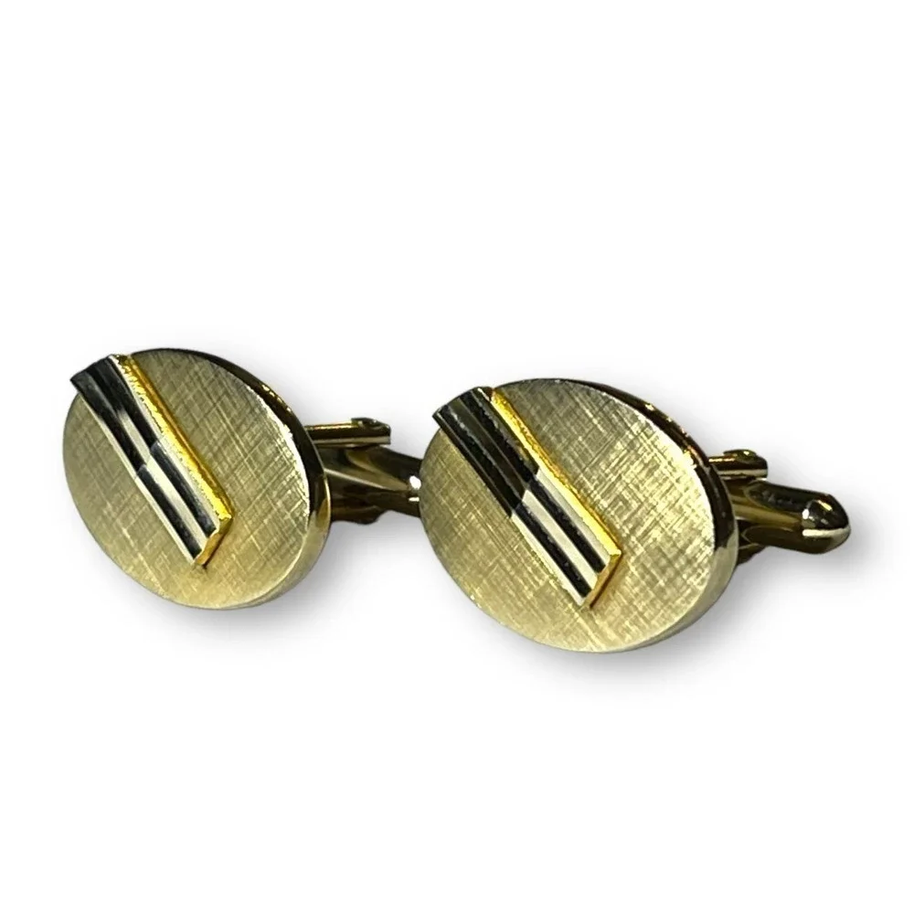 Vintage Swank Gold Tone Cufflinks Mens Mid Century Modern Locking